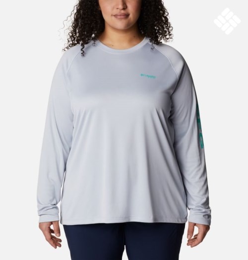 Columbia PFG Tidal Tee II Long Sleeve Gensere Dame Lyse Grå | Plus Size 43158Q